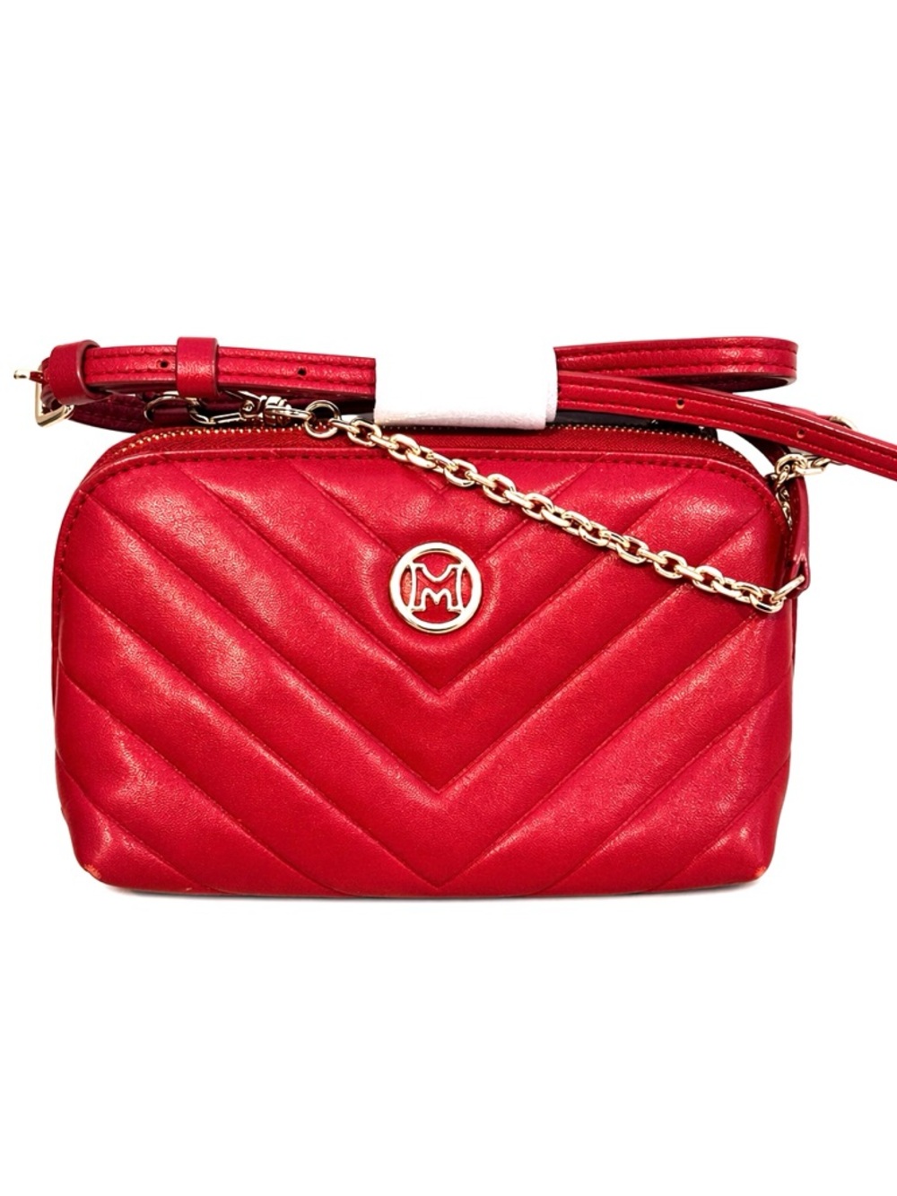 METROCITY Red Chevron Quilted Leather Mini Crossbody Bag